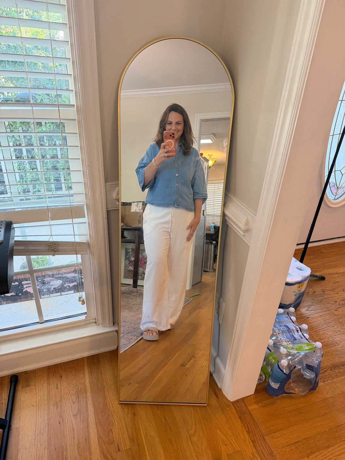 Amy in an everyday denim outfit